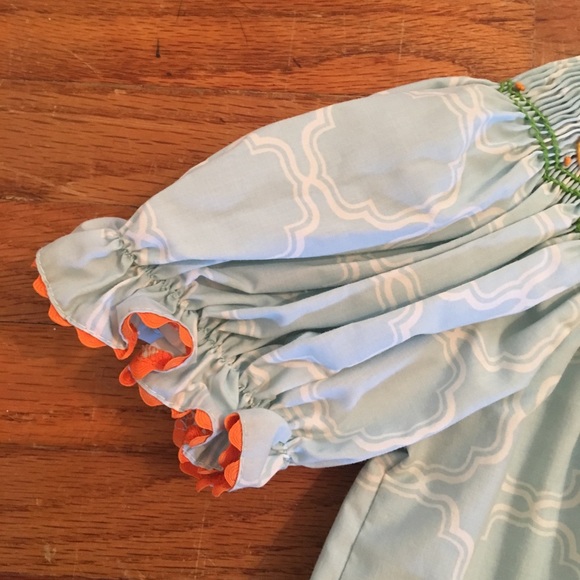 Shrimp & Grits Pumpkin Smocked Dress In Blue - 3T - Picture 5 of 8
